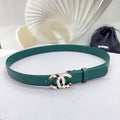 CHANEL 30MM BELT IN COOL GREEN SHINNY CALFSKIN WHITE LOGO