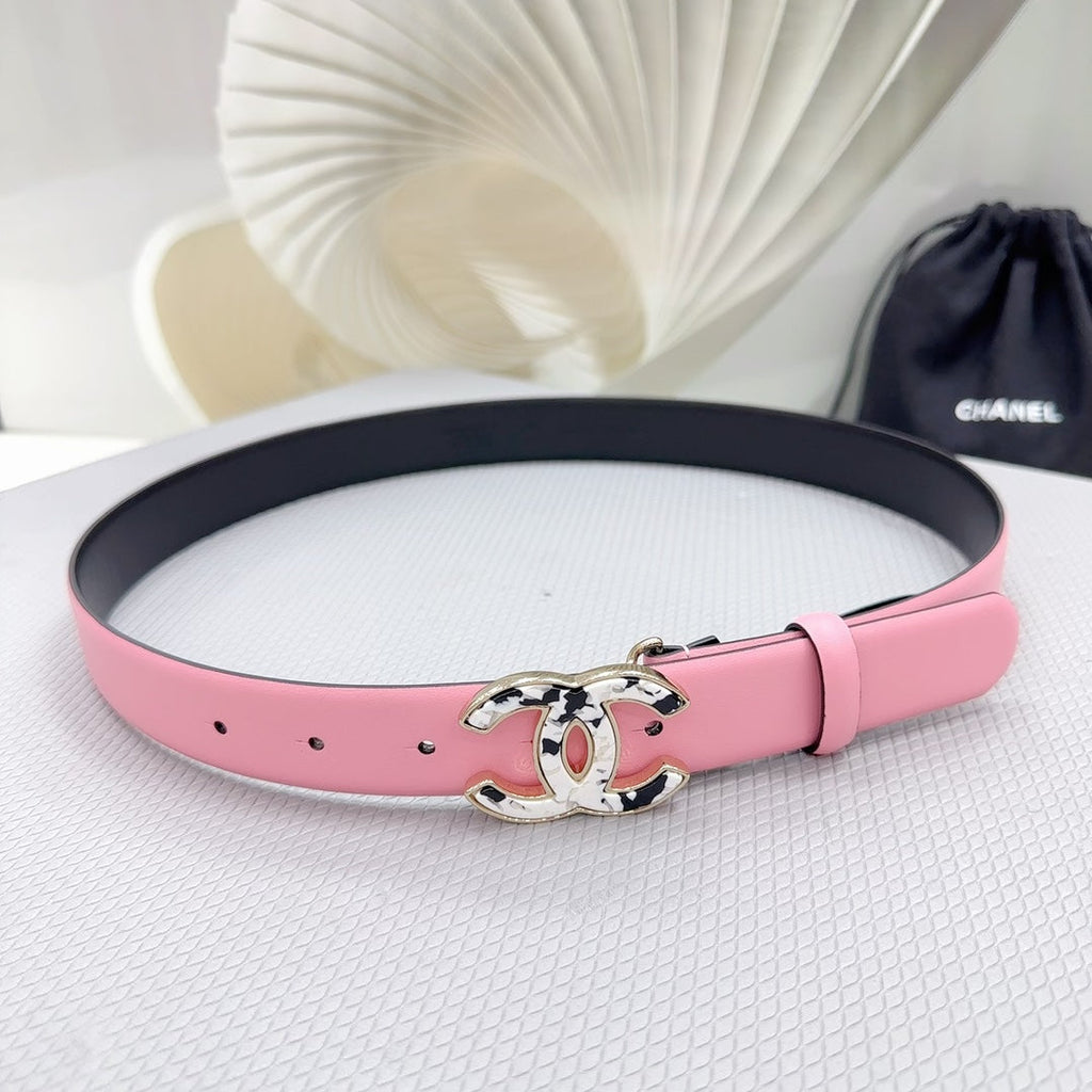 CHANEL 30MM BELT IN PINK PASTEL SHINNY CALFSKIN WHITE LOGO