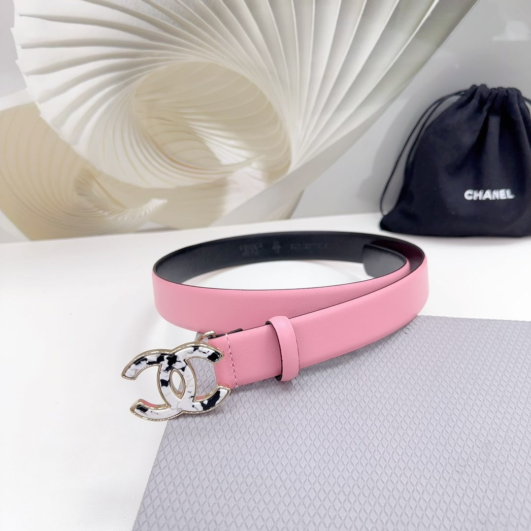 CHANEL 30MM BELT IN PINK PASTEL SHINNY CALFSKIN WHITE LOGO