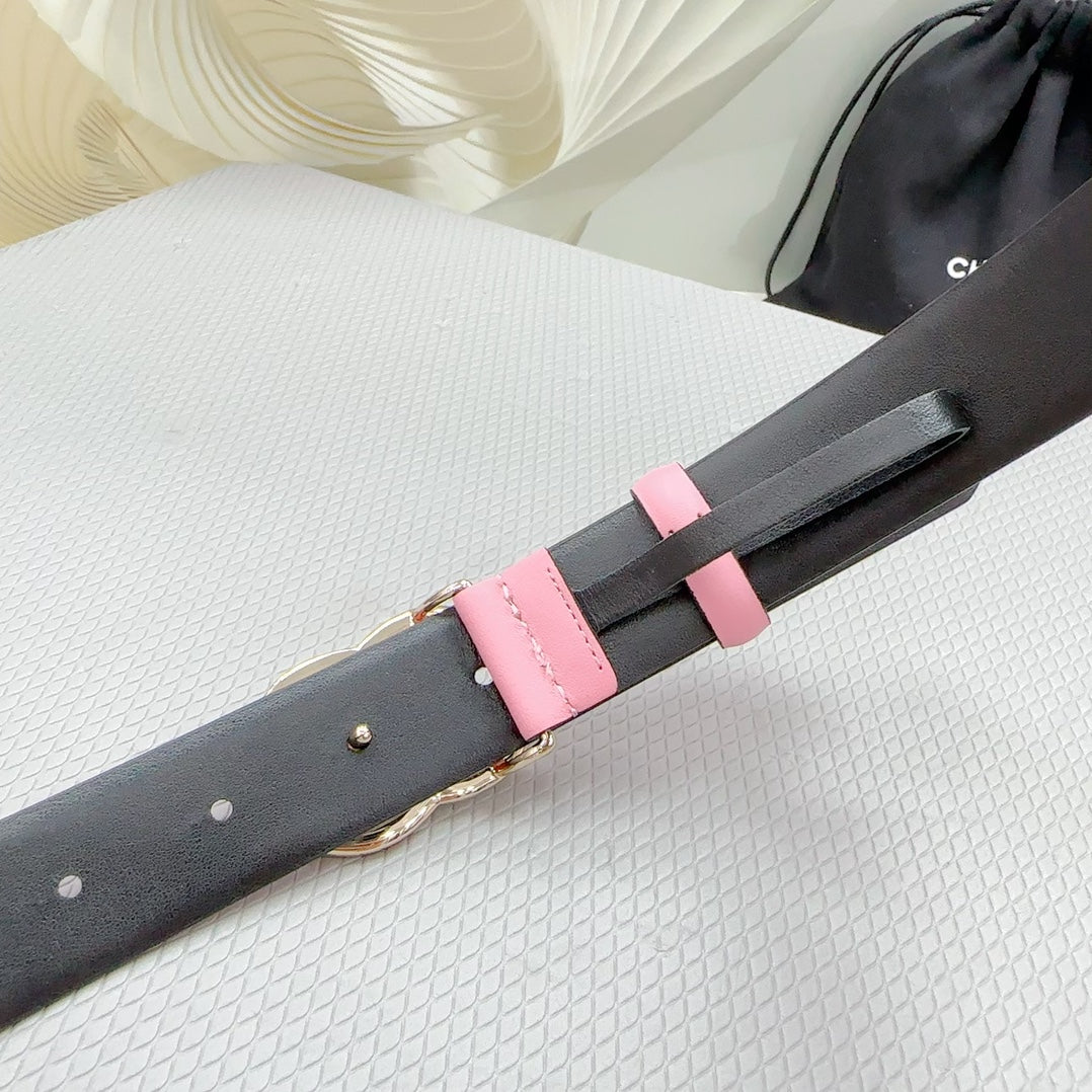 CHANEL 30MM BELT IN PINK PASTEL SHINNY CALFSKIN WHITE LOGO