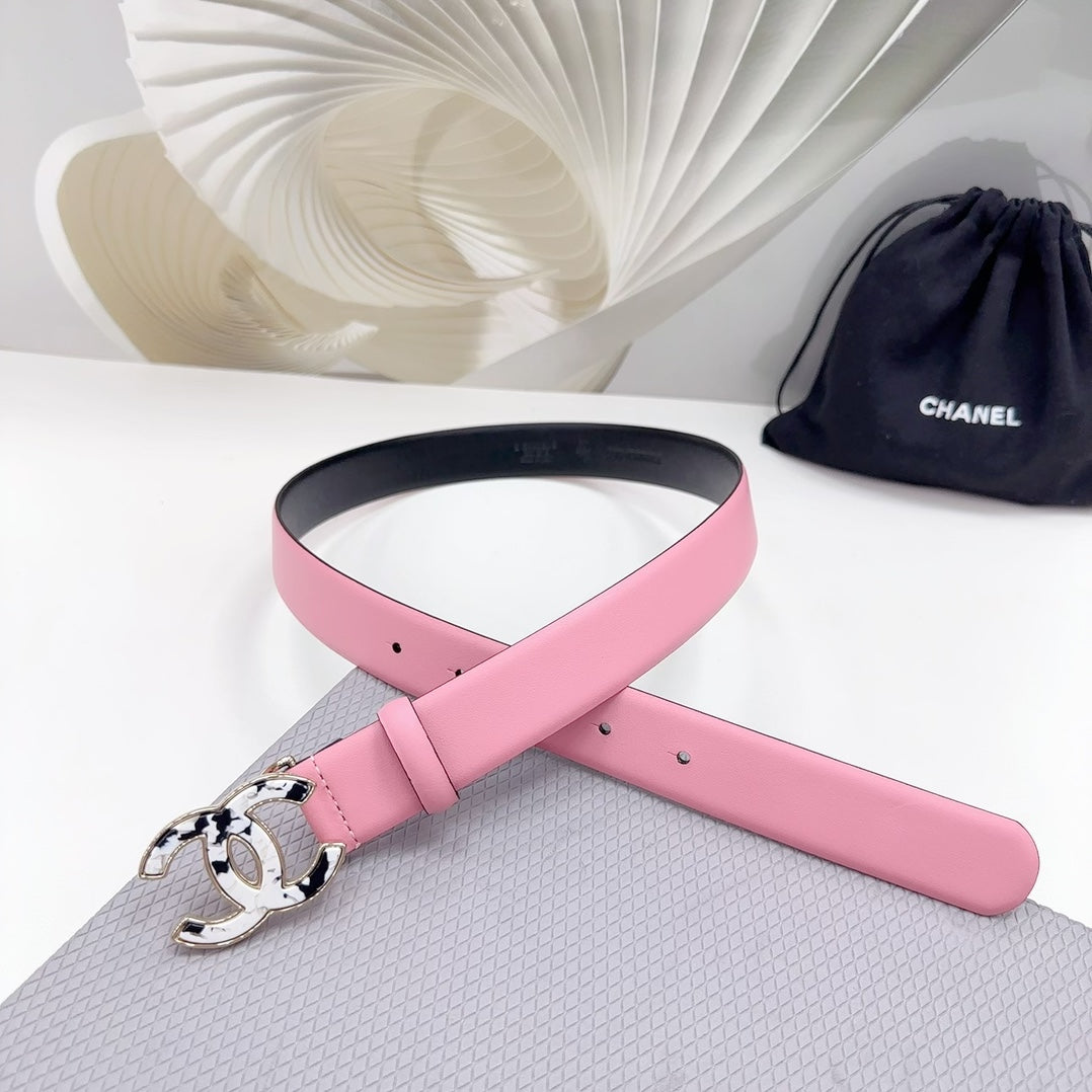 CHANEL 30MM BELT IN PINK PASTEL SHINNY CALFSKIN WHITE LOGO