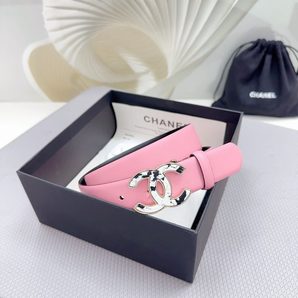 CHANEL 30MM BELT IN PINK PASTEL SHINNY CALFSKIN WHITE LOGO