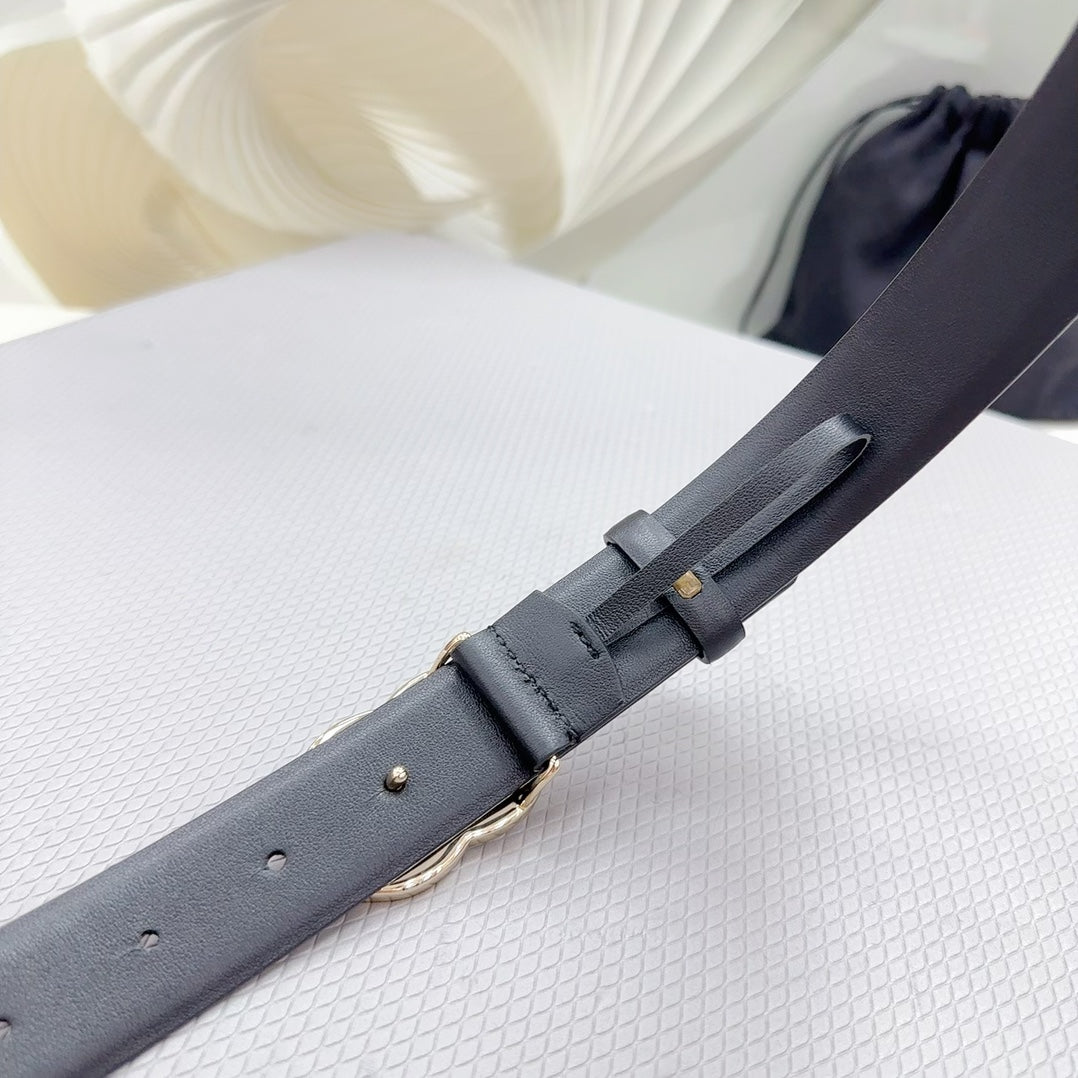 CHANEL 30MM BELT IN BLACK SHINNY CALFSKIN WHITE LOGO