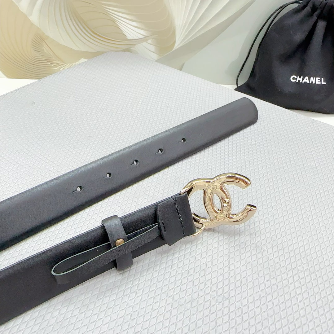 CHANEL 30MM BELT IN BLACK SHINNY CALFSKIN WHITE LOGO