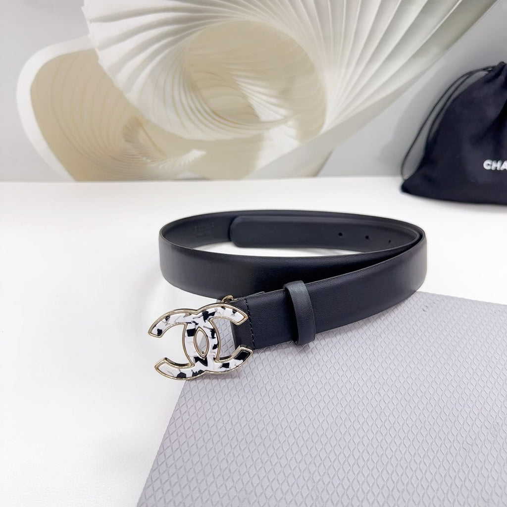 CHANEL 30MM BELT IN BLACK SHINNY CALFSKIN WHITE LOGO