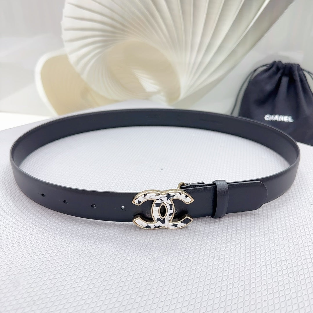 CHANEL 30MM BELT IN BLACK SHINNY CALFSKIN WHITE LOGO