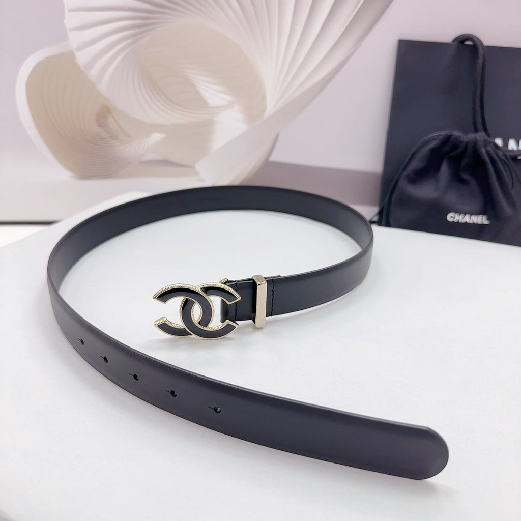 CHANEL 30MM BELT IN BLACK SMOOTH CALFSKIN METAL HARDWARE