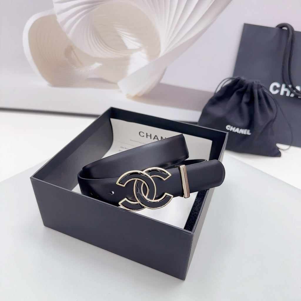 CHANEL 30MM BELT IN BLACK SMOOTH CALFSKIN METAL HARDWARE