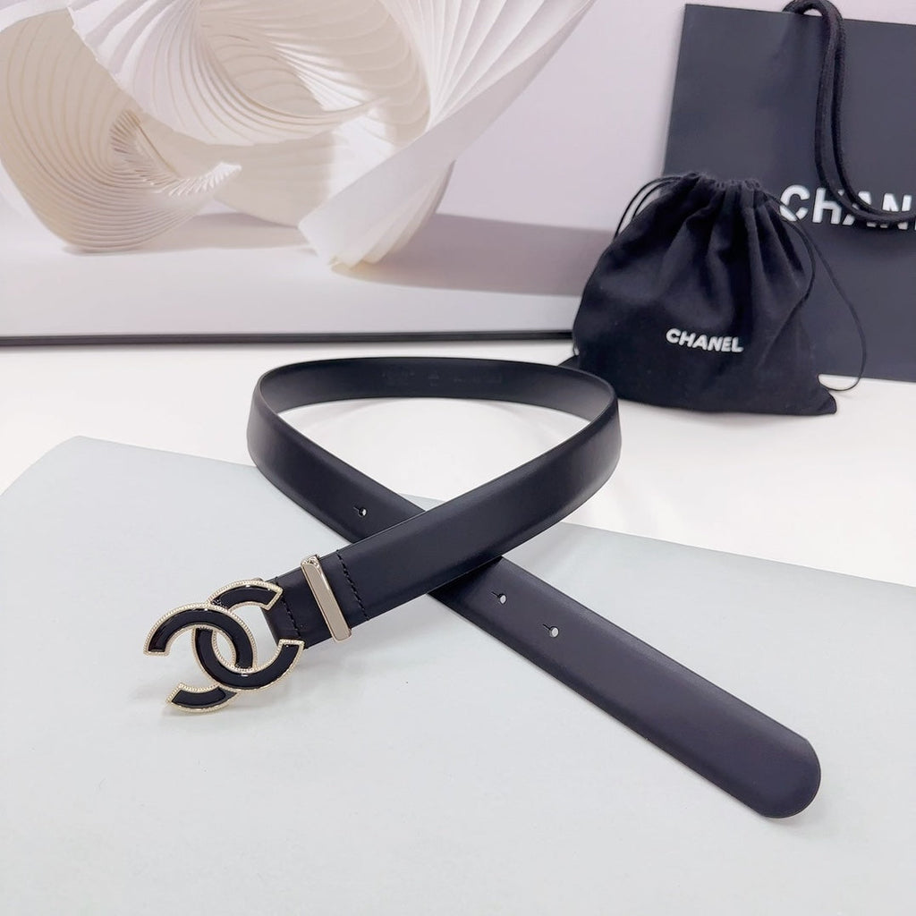 CHANEL 30MM BELT IN BLACK SMOOTH CALFSKIN METAL HARDWARE