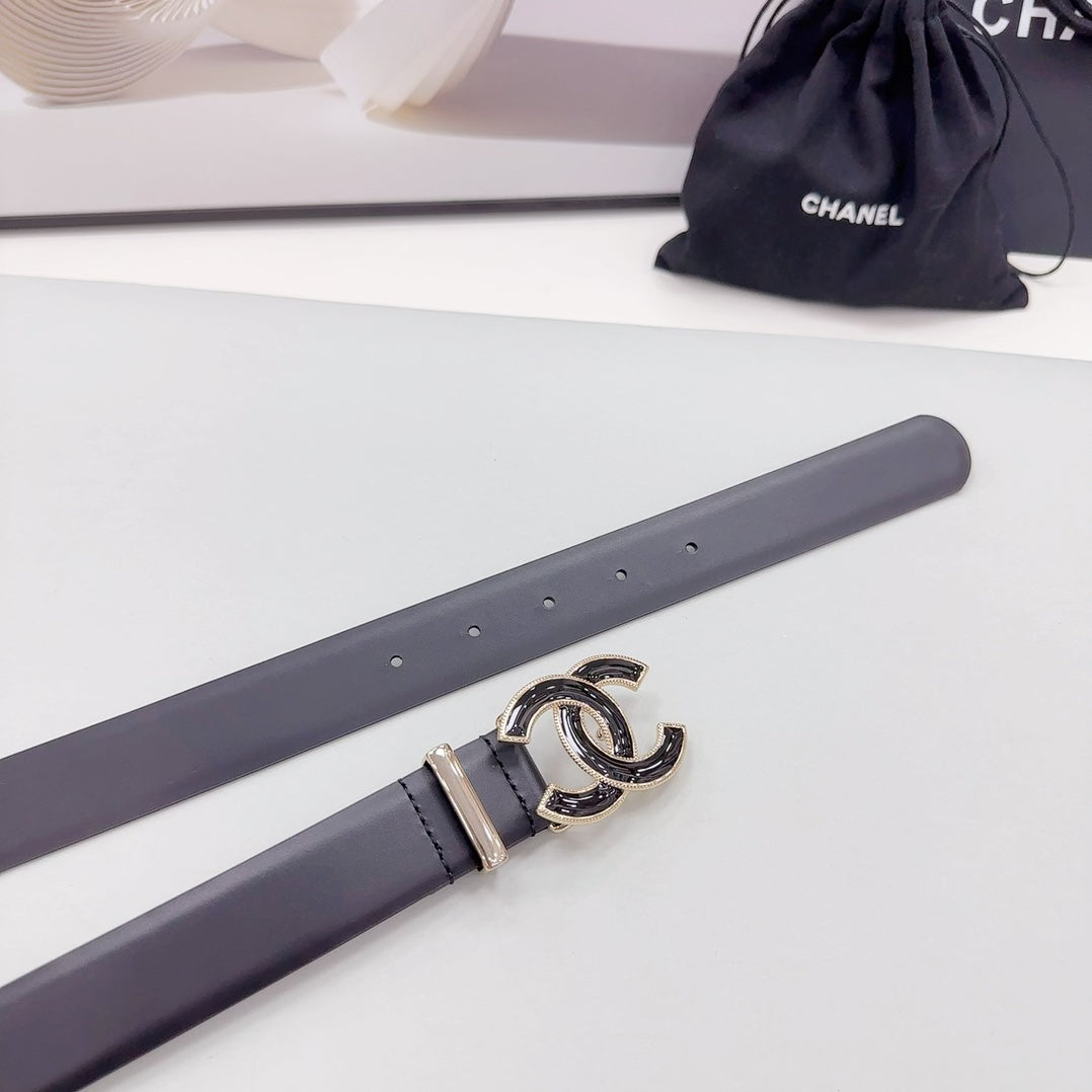 CHANEL 30MM BELT IN BLACK SMOOTH CALFSKIN METAL HARDWARE