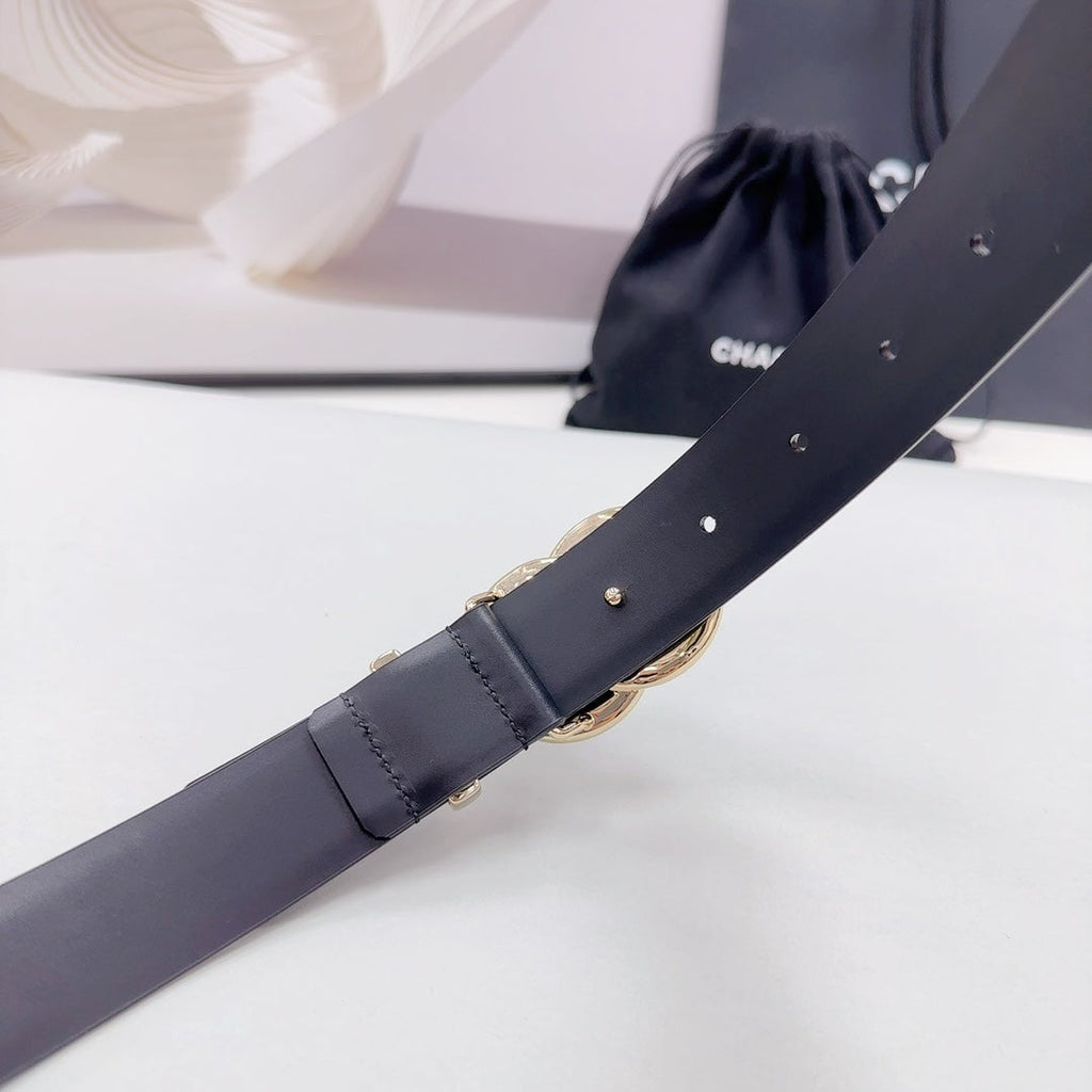 CHANEL 30MM BELT IN BLACK SMOOTH CALFSKIN METAL HARDWARE