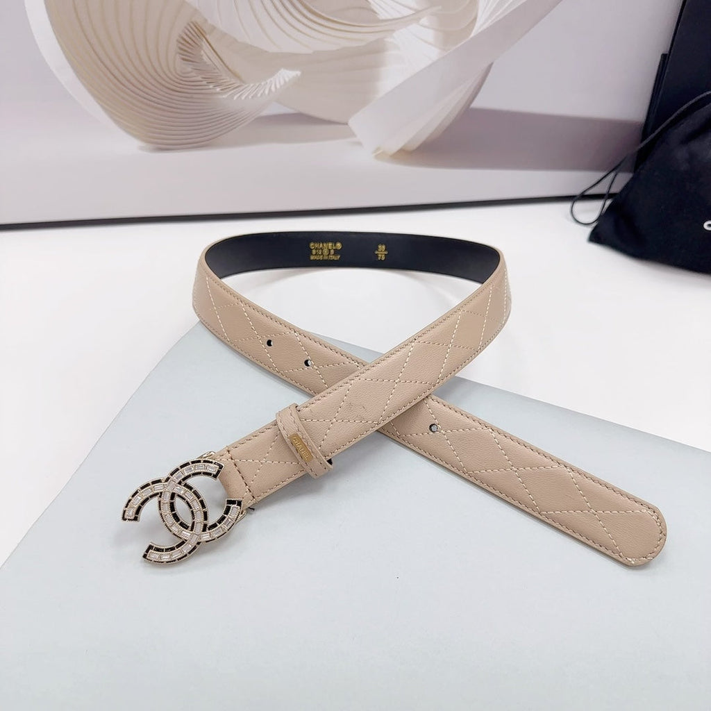 CHANEL 30MM BELT IN BEIGE CREAM EMBROIDERED CALFSKIN METAL HARDWARE