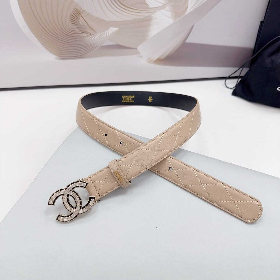 CHANEL 30MM BELT IN BEIGE CREAM EMBROIDERED CALFSKIN METAL HARDWARE