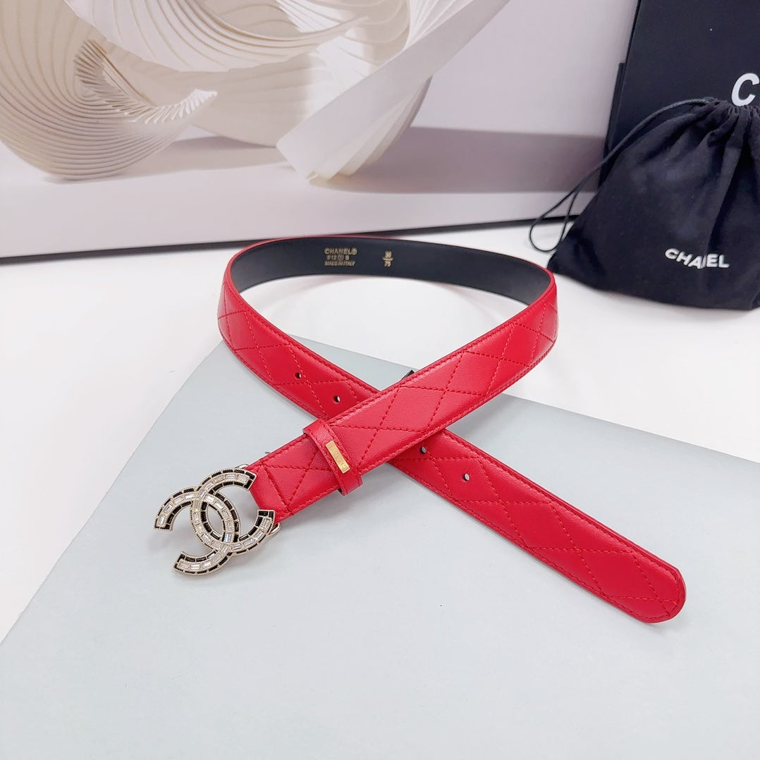 CHANEL 30MM BELT IN CHERRY RED EMBROIDERED CALFSKIN METAL HARDWARE