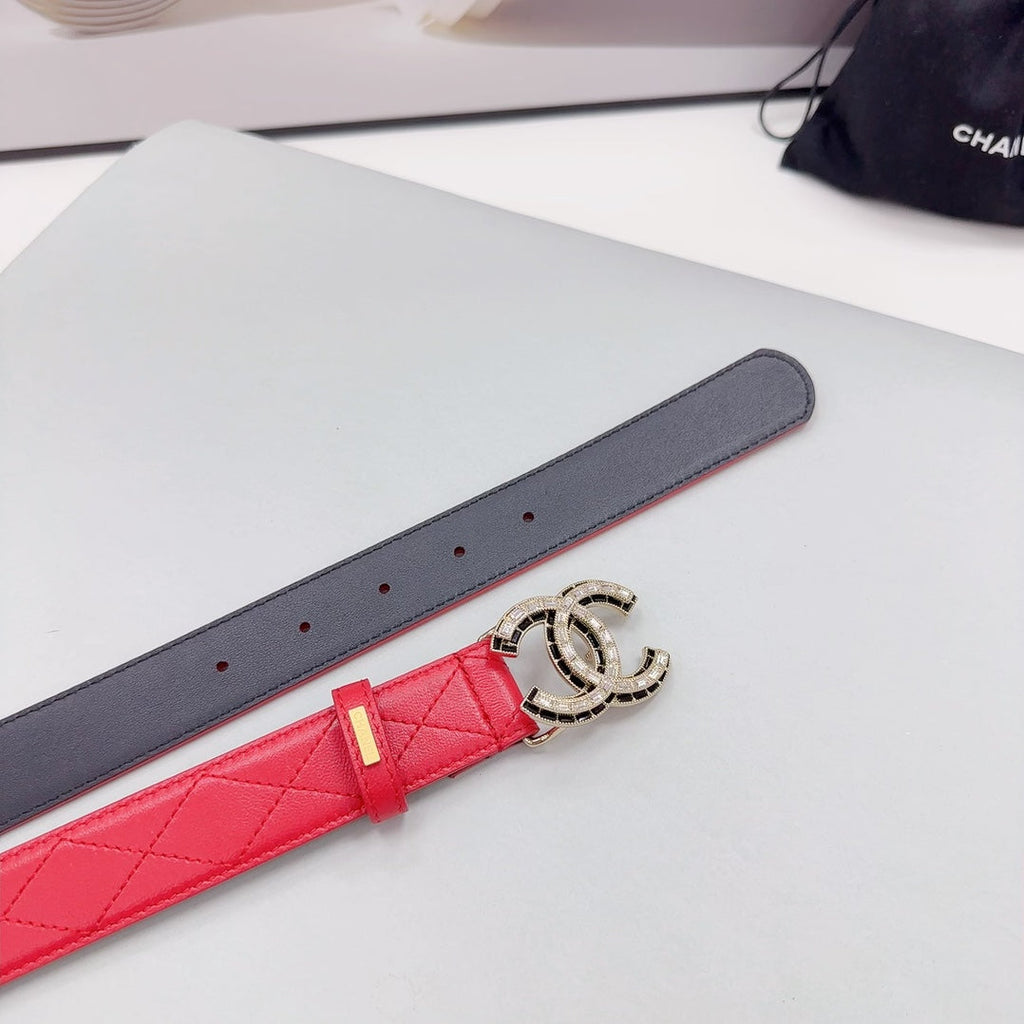 CHANEL 30MM BELT IN CHERRY RED EMBROIDERED CALFSKIN METAL HARDWARE