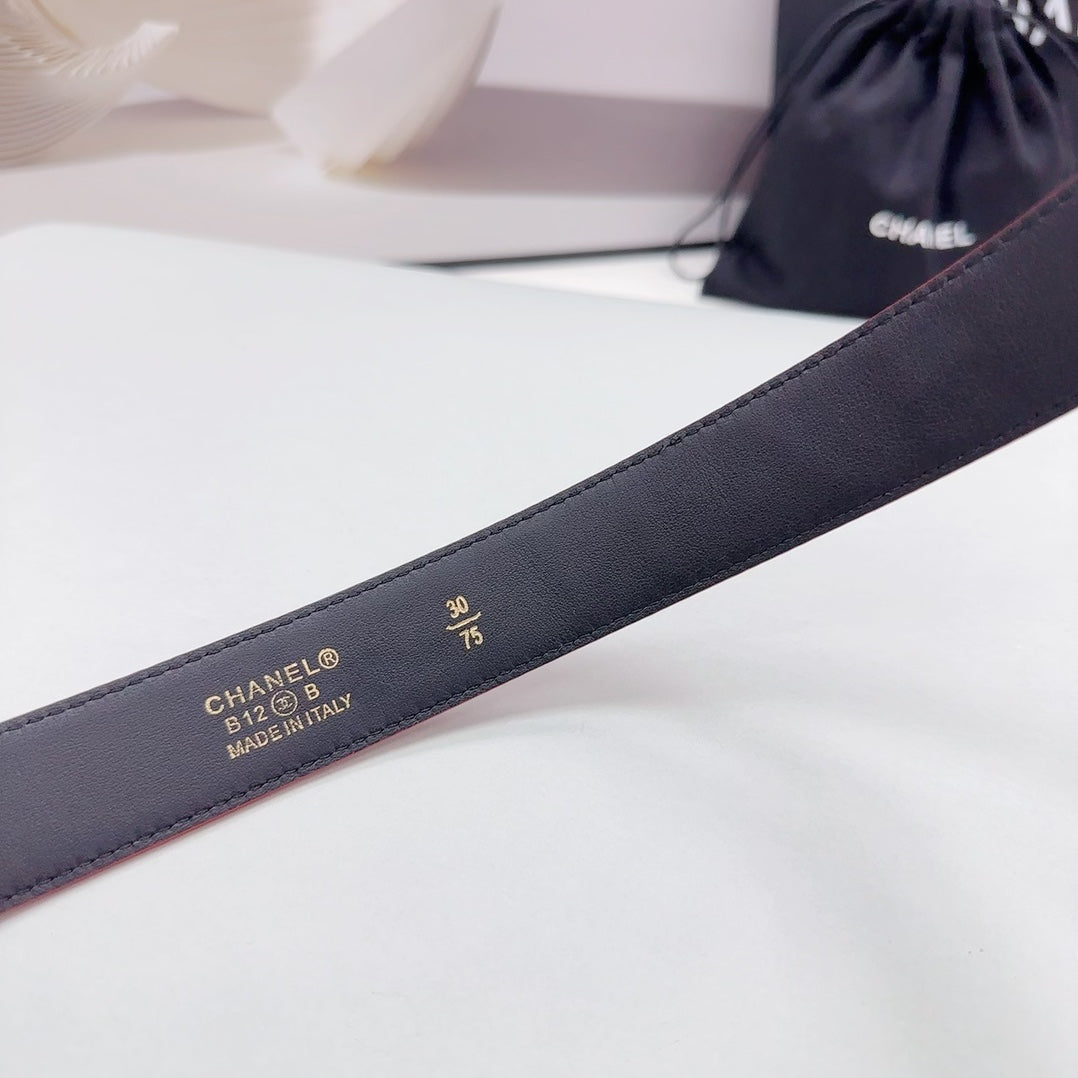 CHANEL 30MM BELT IN CHERRY RED EMBROIDERED CALFSKIN METAL HARDWARE
