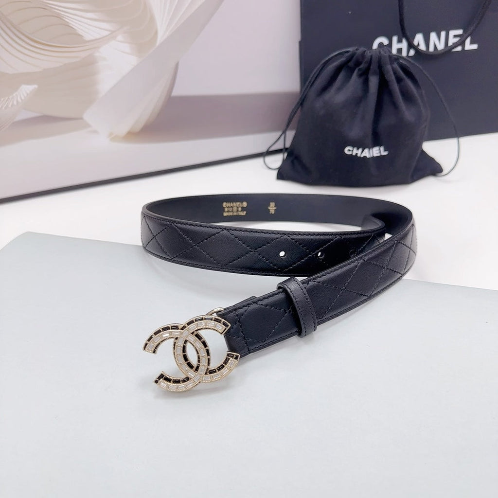 CHANEL 30MM BELT IN BLACK EMBROIDERED CALFSKIN GOLD HARDWARE