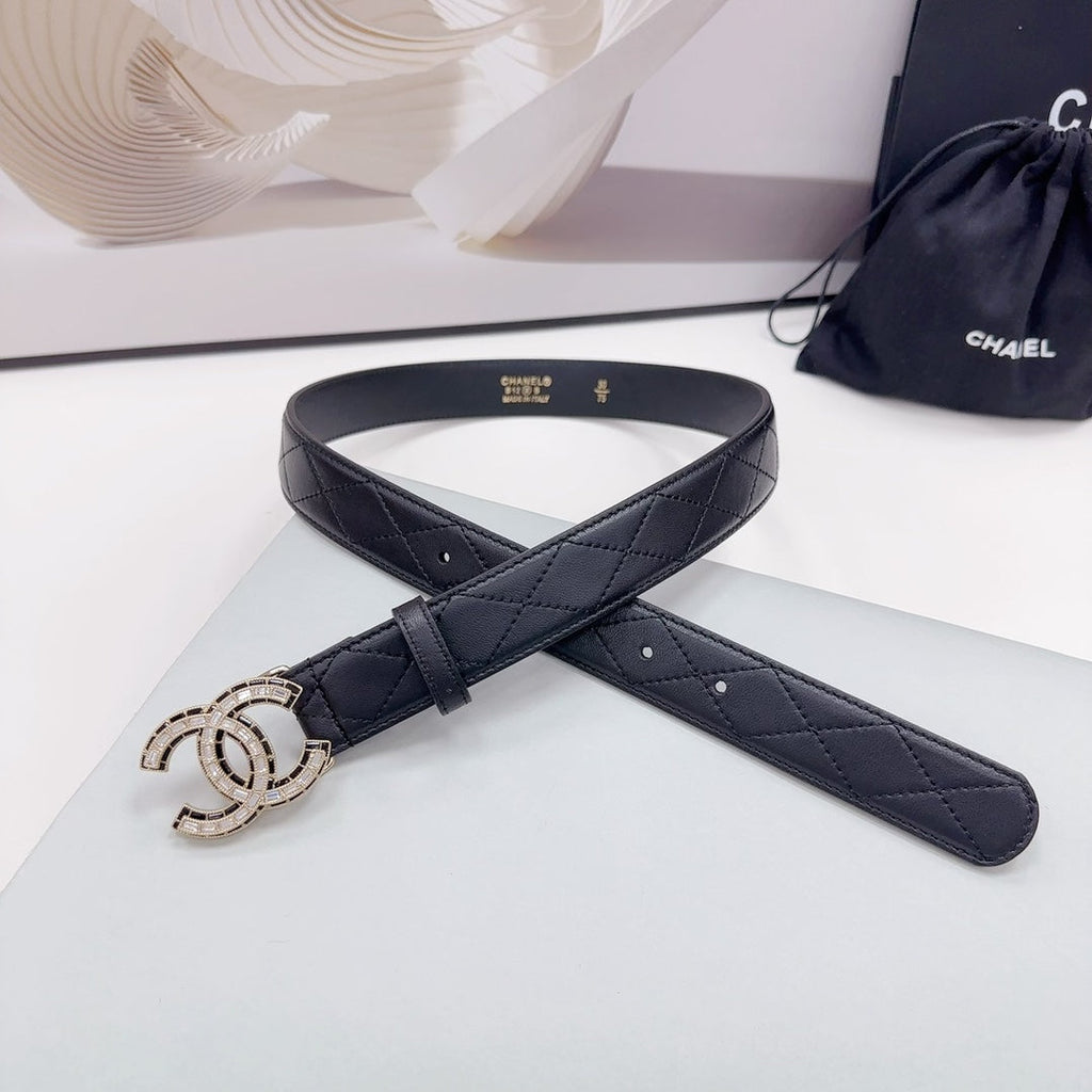 CHANEL 30MM BELT IN BLACK EMBROIDERED CALFSKIN GOLD HARDWARE