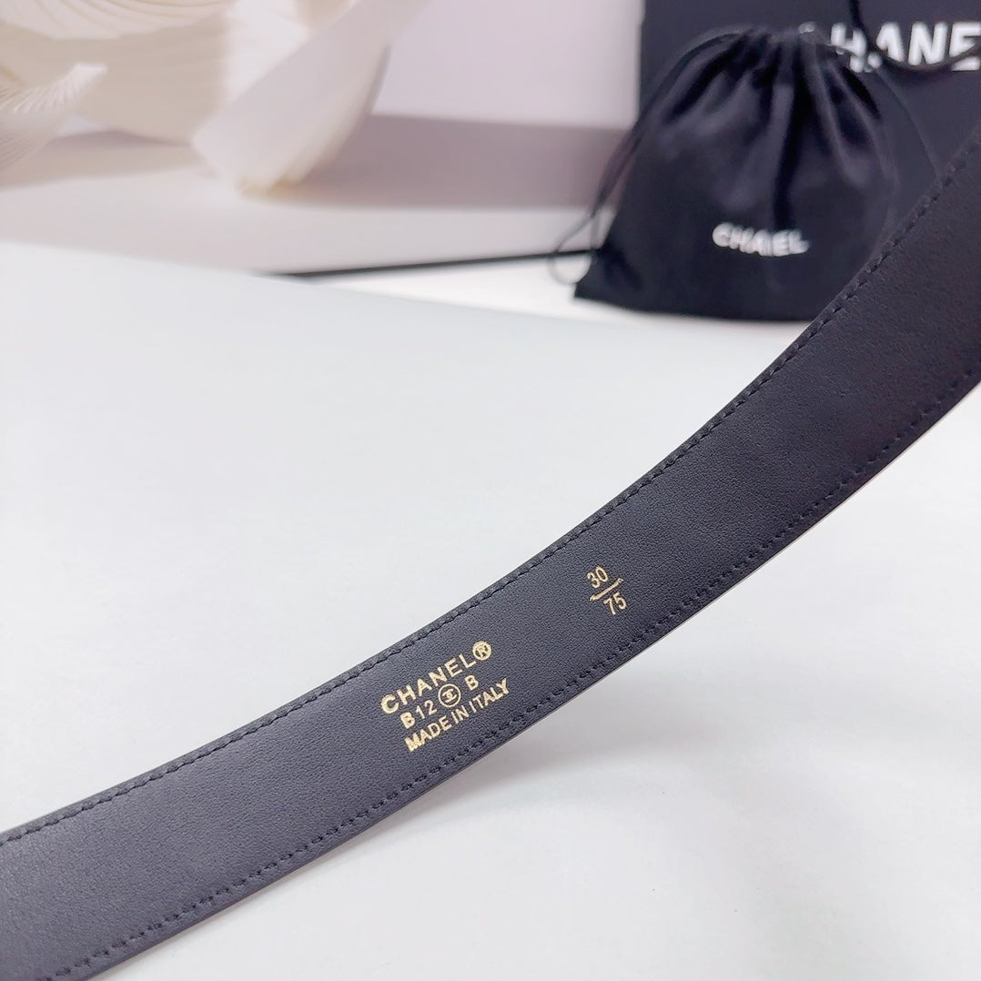 CHANEL 30MM BELT IN BLACK EMBROIDERED CALFSKIN GOLD HARDWARE
