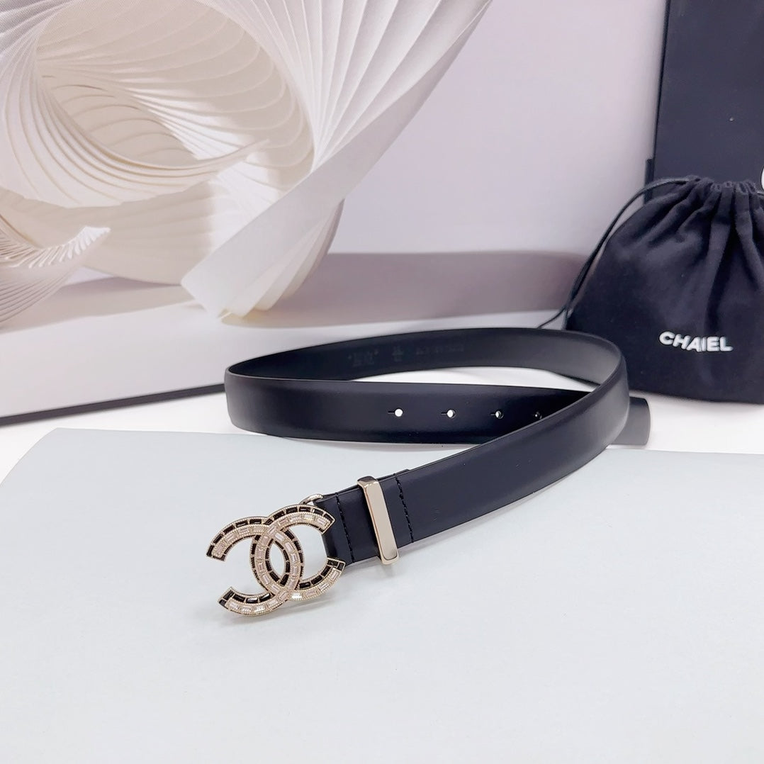 CHANEL 30MM BELT IN BLACK SMOOTH CALFSKIN METAL LOGO