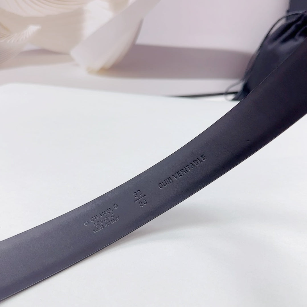 CHANEL 30MM BELT IN BLACK SMOOTH CALFSKIN METAL LOGO