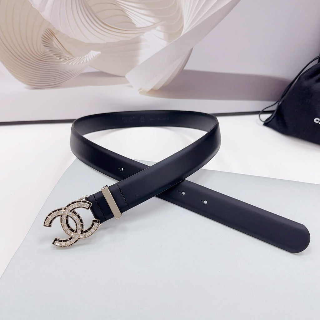 CHANEL 30MM BELT IN BLACK SMOOTH CALFSKIN METAL LOGO