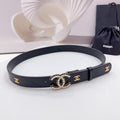 CHANEL 30MM BELT IN BLACK SMOOTH CALFSKIN METAL LOGO GOLD HARDWARE