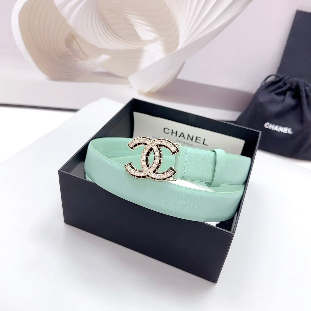 CHANEL 30MM BELT IN GREEN MINT CALFSKIN METAL HARDWARE