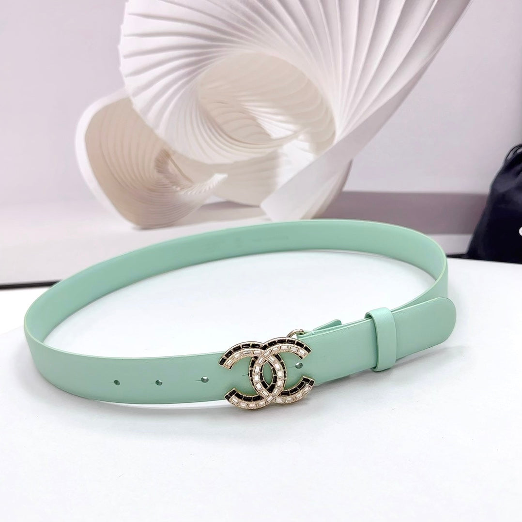 CHANEL 30MM BELT IN GREEN MINT CALFSKIN METAL HARDWARE