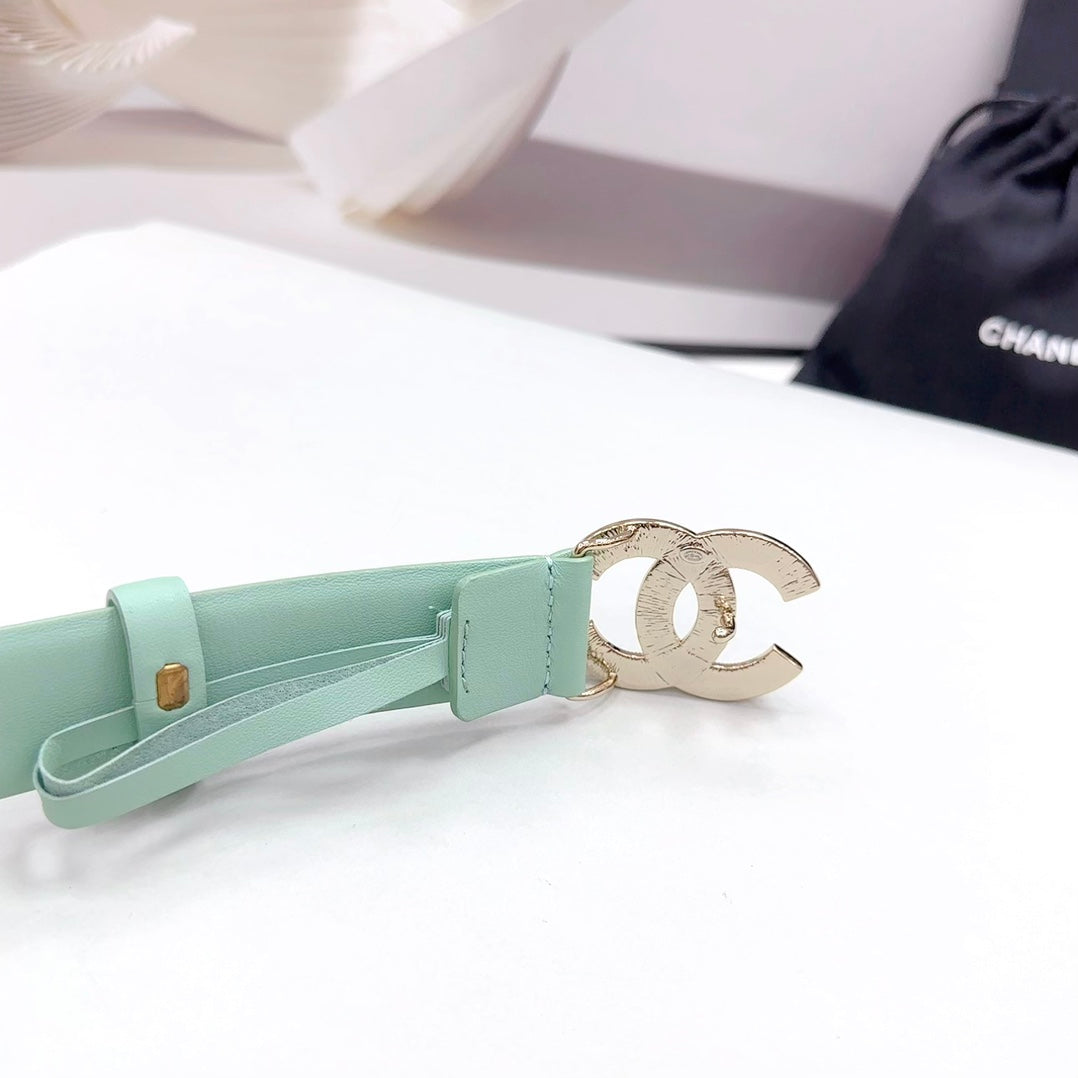 CHANEL 30MM BELT IN GREEN MINT CALFSKIN METAL HARDWARE