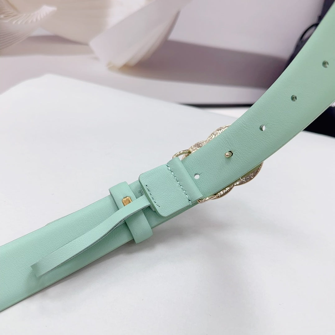 CHANEL 30MM BELT IN GREEN MINT CALFSKIN METAL HARDWARE