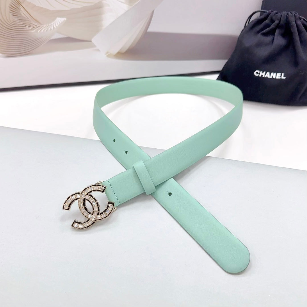 CHANEL 30MM BELT IN GREEN MINT CALFSKIN METAL HARDWARE