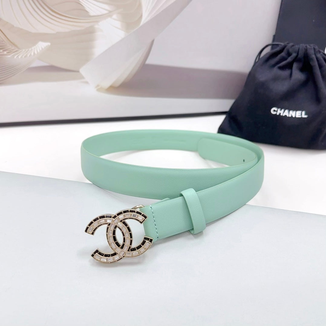 CHANEL 30MM BELT IN GREEN MINT CALFSKIN METAL HARDWARE