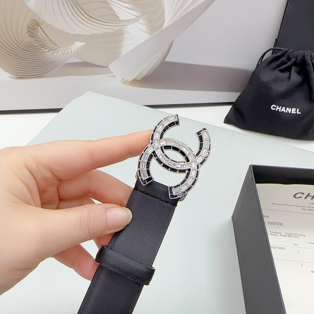 CHANEL 30MM BELT IN BLACK CALFSKIN METAL HARDWARE