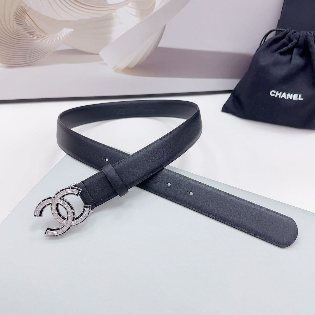 CHANEL 30MM BELT IN BLACK CALFSKIN METAL HARDWARE
