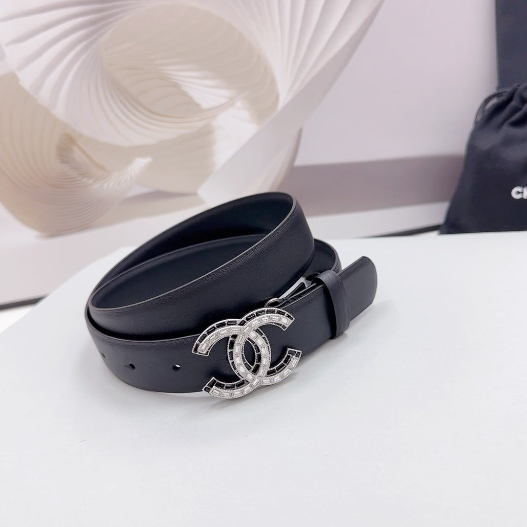 CHANEL 30MM BELT IN BLACK CALFSKIN METAL HARDWARE