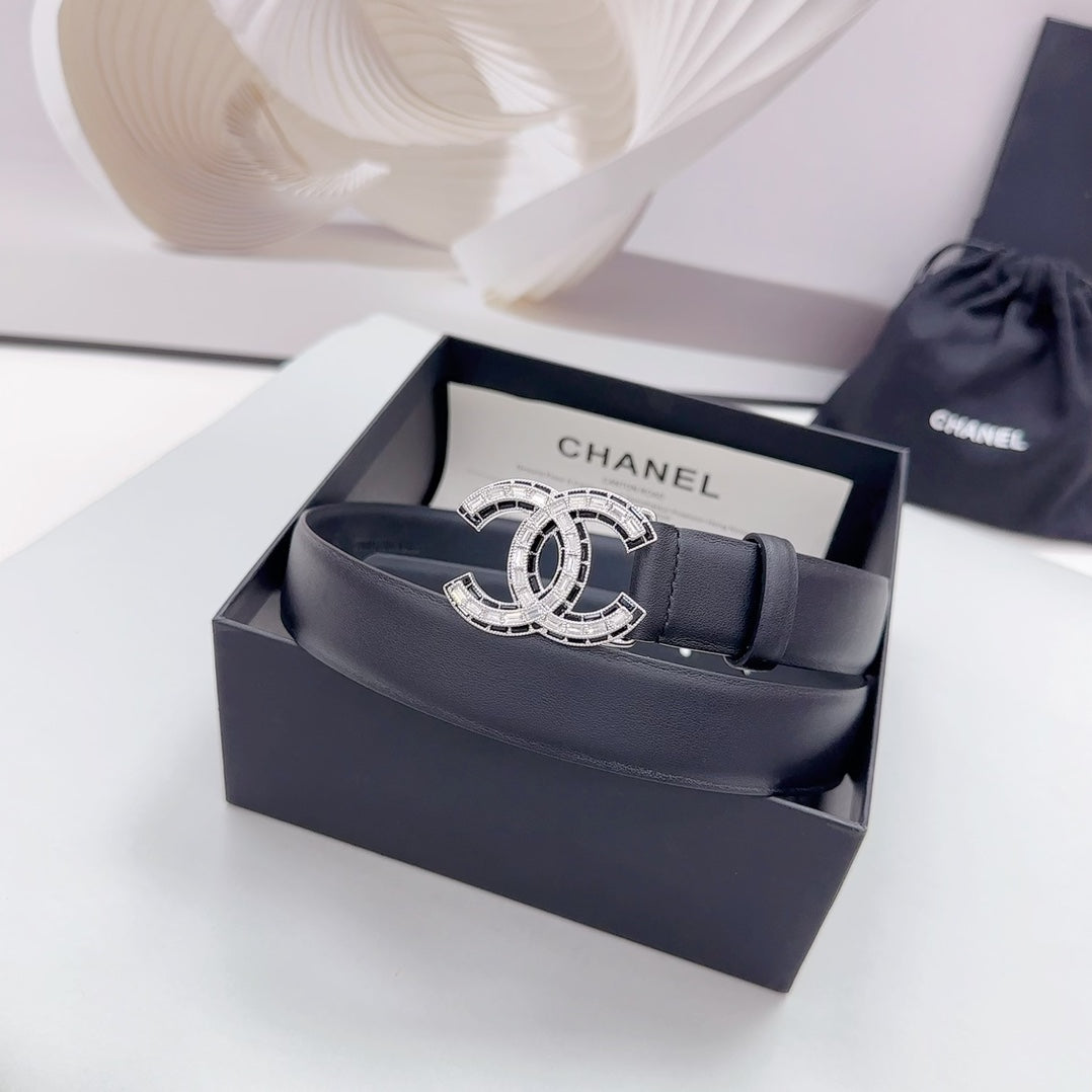 CHANEL 30MM BELT IN BLACK CALFSKIN METAL HARDWARE