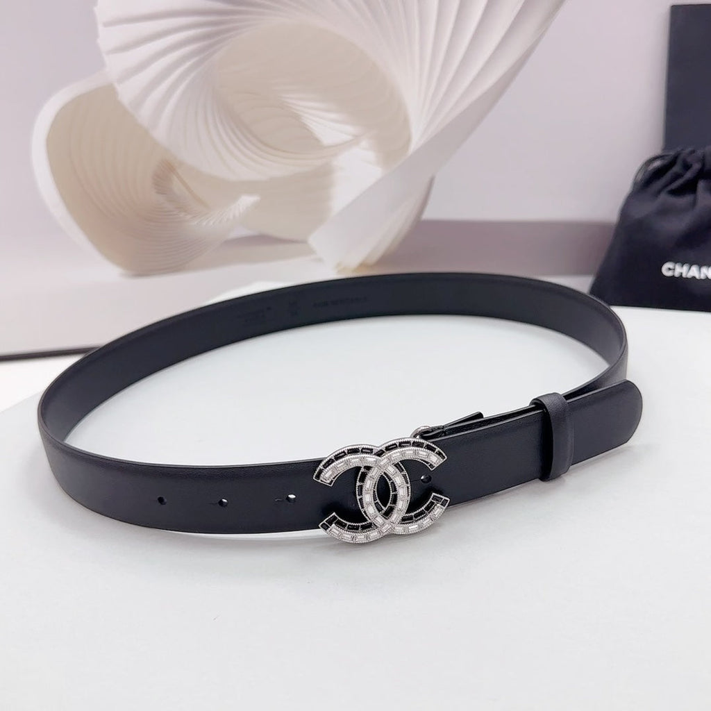 CHANEL 30MM BELT IN BLACK CALFSKIN METAL HARDWARE