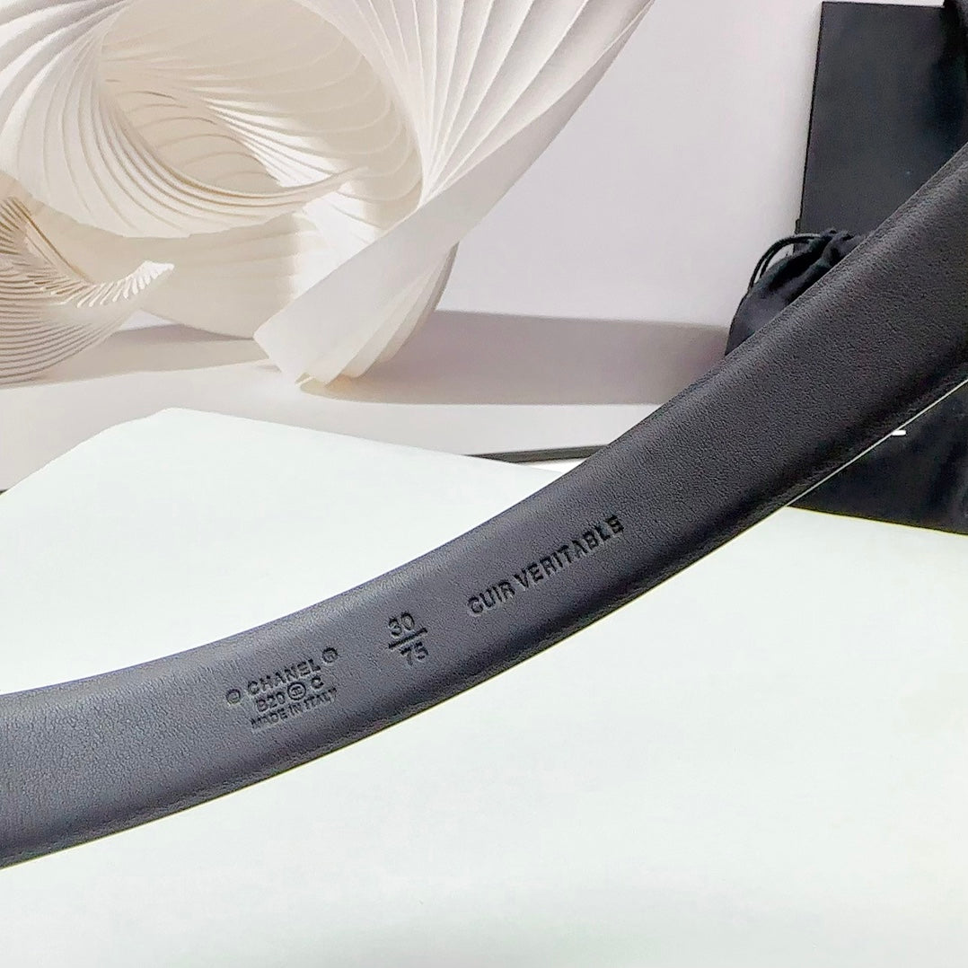 CHANEL 30MM BELT IN BLACK CALFSKIN METAL HARDWARE