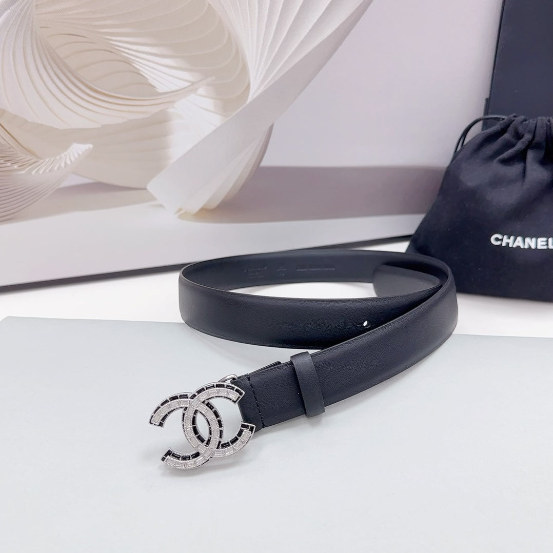 CHANEL 30MM BELT IN BLACK CALFSKIN METAL HARDWARE