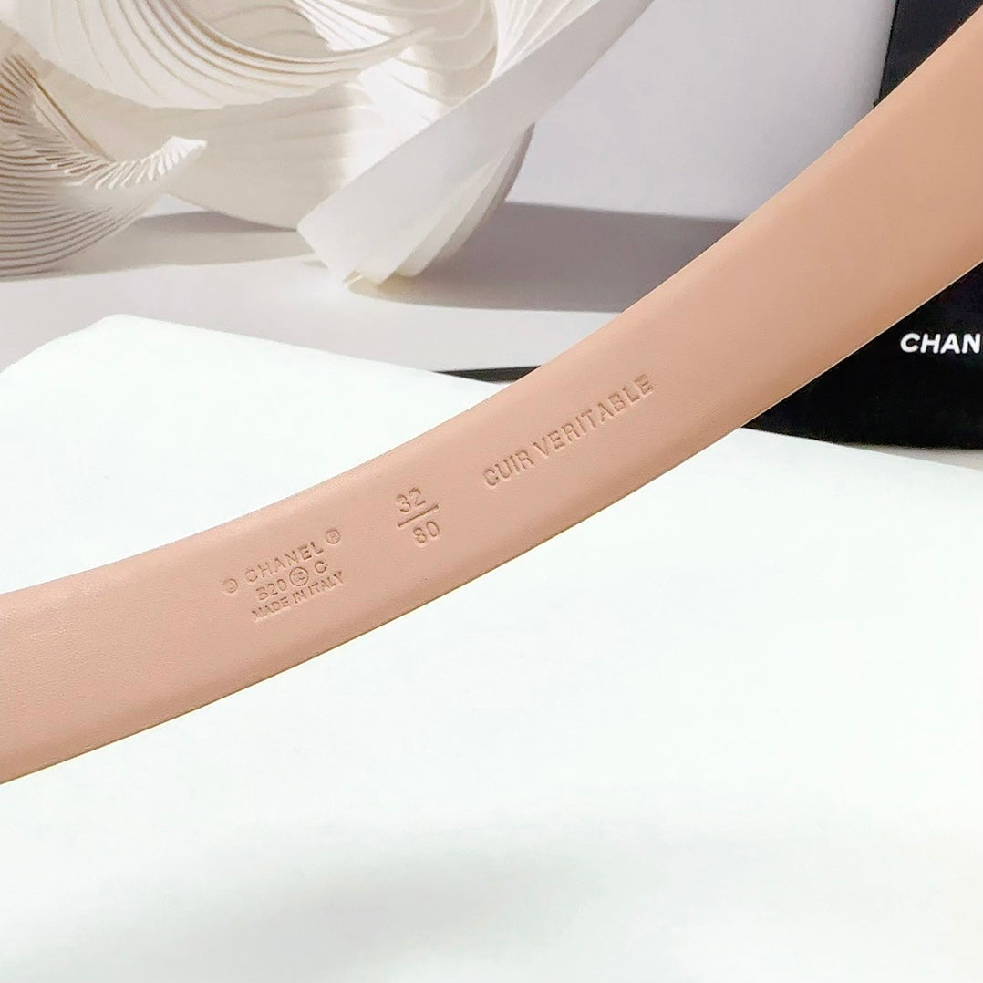 CHANEL 30MM BELT IN DESERT SAND CALFSKIN METAL HARDWARE