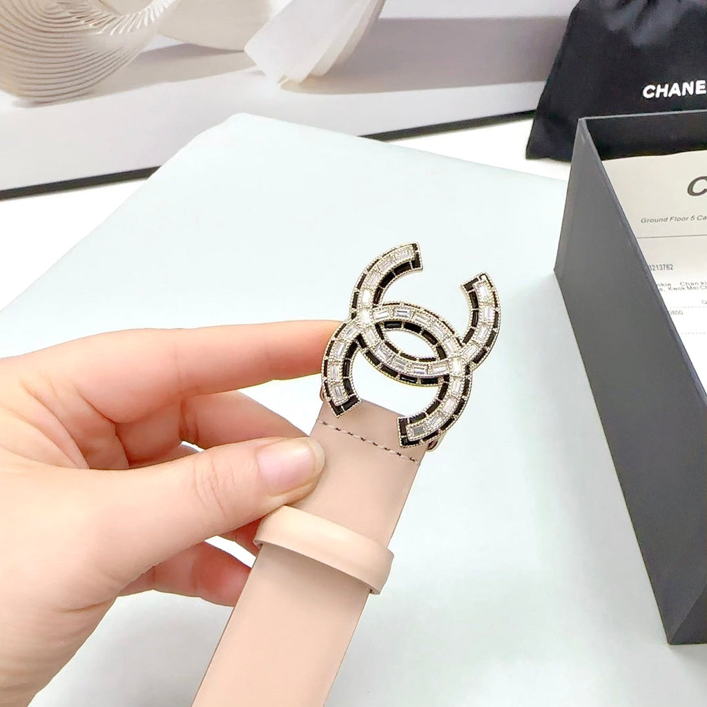CHANEL 30MM BELT IN ALMOND BEIGE CALFSKIN METAL HARDWARE