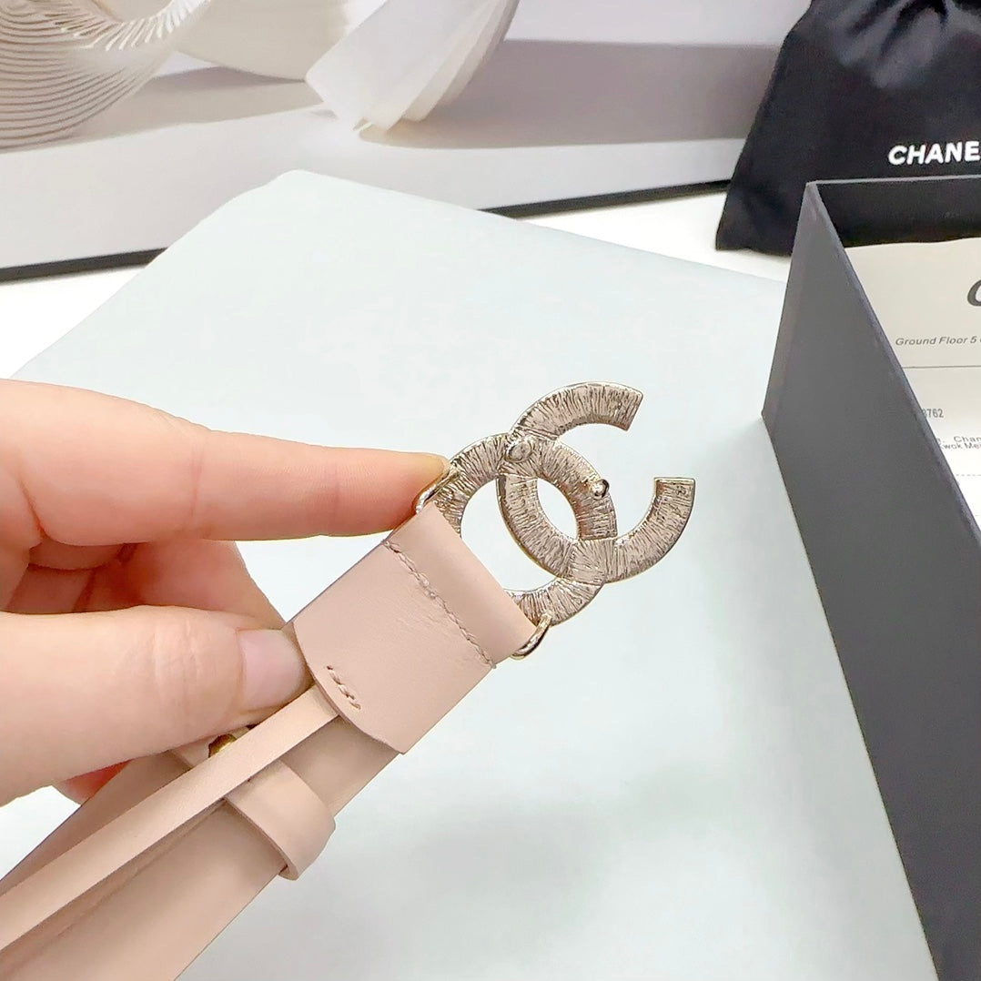 CHANEL 30MM BELT IN ALMOND BEIGE CALFSKIN METAL HARDWARE
