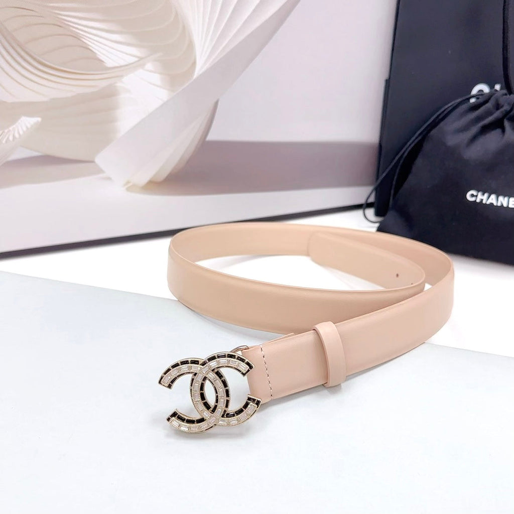 CHANEL 30MM BELT IN ALMOND BEIGE CALFSKIN METAL HARDWARE