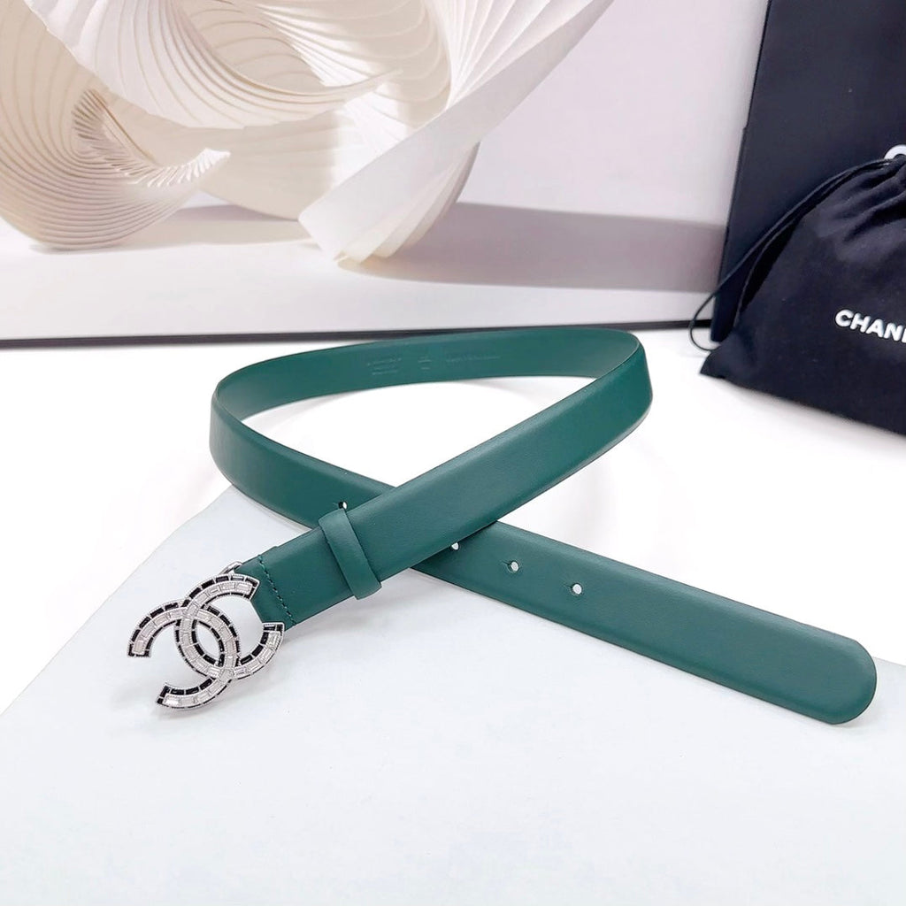 CHANEL 30MM BELT IN GREEN FOREST CALFSKIN METAL HARDWARE