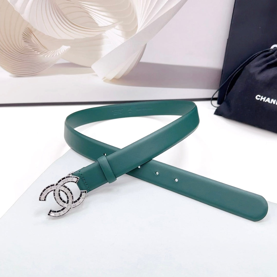 CHANEL 30MM BELT IN GREEN FOREST CALFSKIN METAL HARDWARE