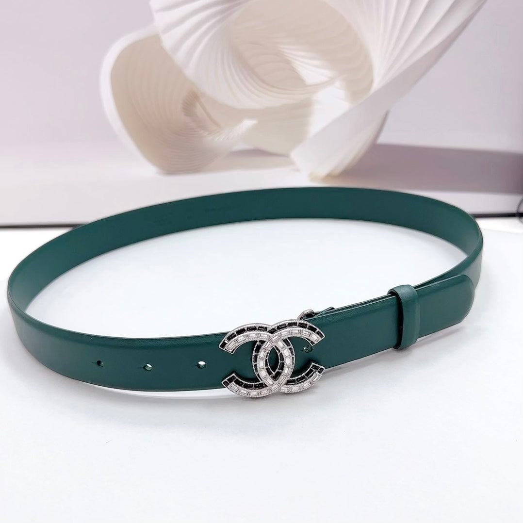 CHANEL 30MM BELT IN GREEN FOREST CALFSKIN METAL HARDWARE