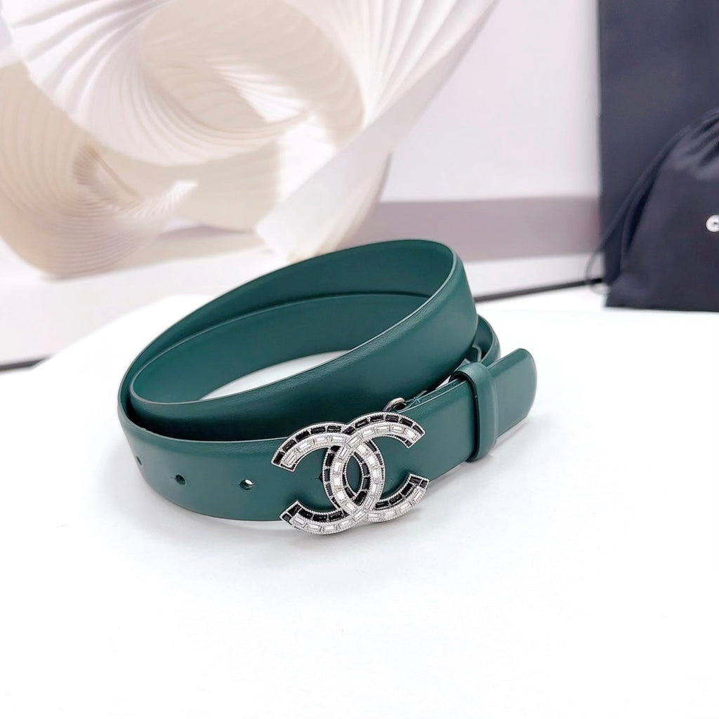 CHANEL 30MM BELT IN GREEN FOREST CALFSKIN METAL HARDWARE
