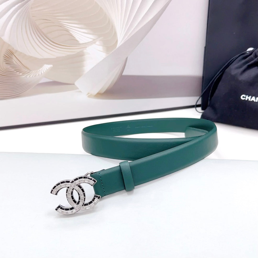 CHANEL 30MM BELT IN GREEN FOREST CALFSKIN METAL HARDWARE