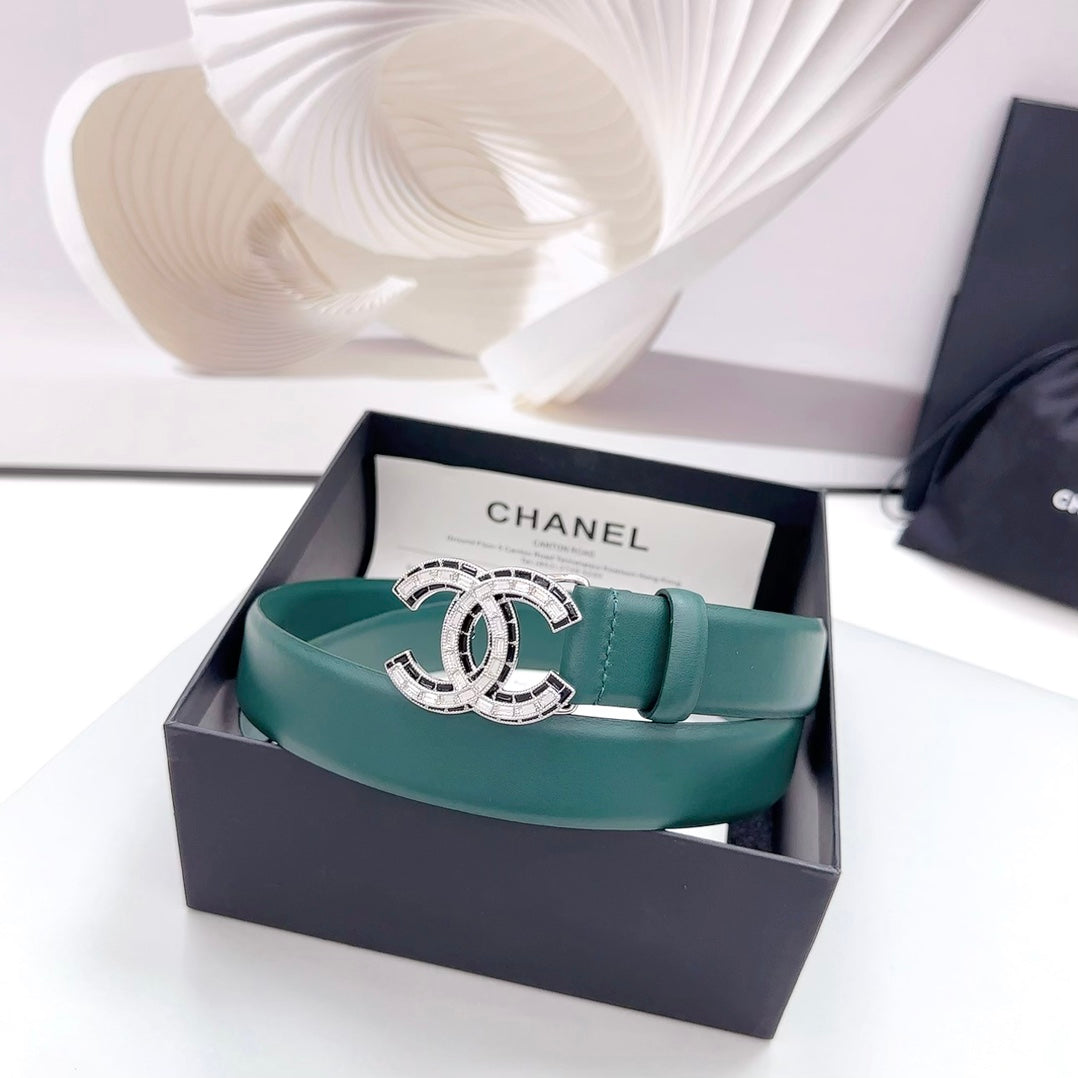 CHANEL 30MM BELT IN GREEN FOREST CALFSKIN METAL HARDWARE